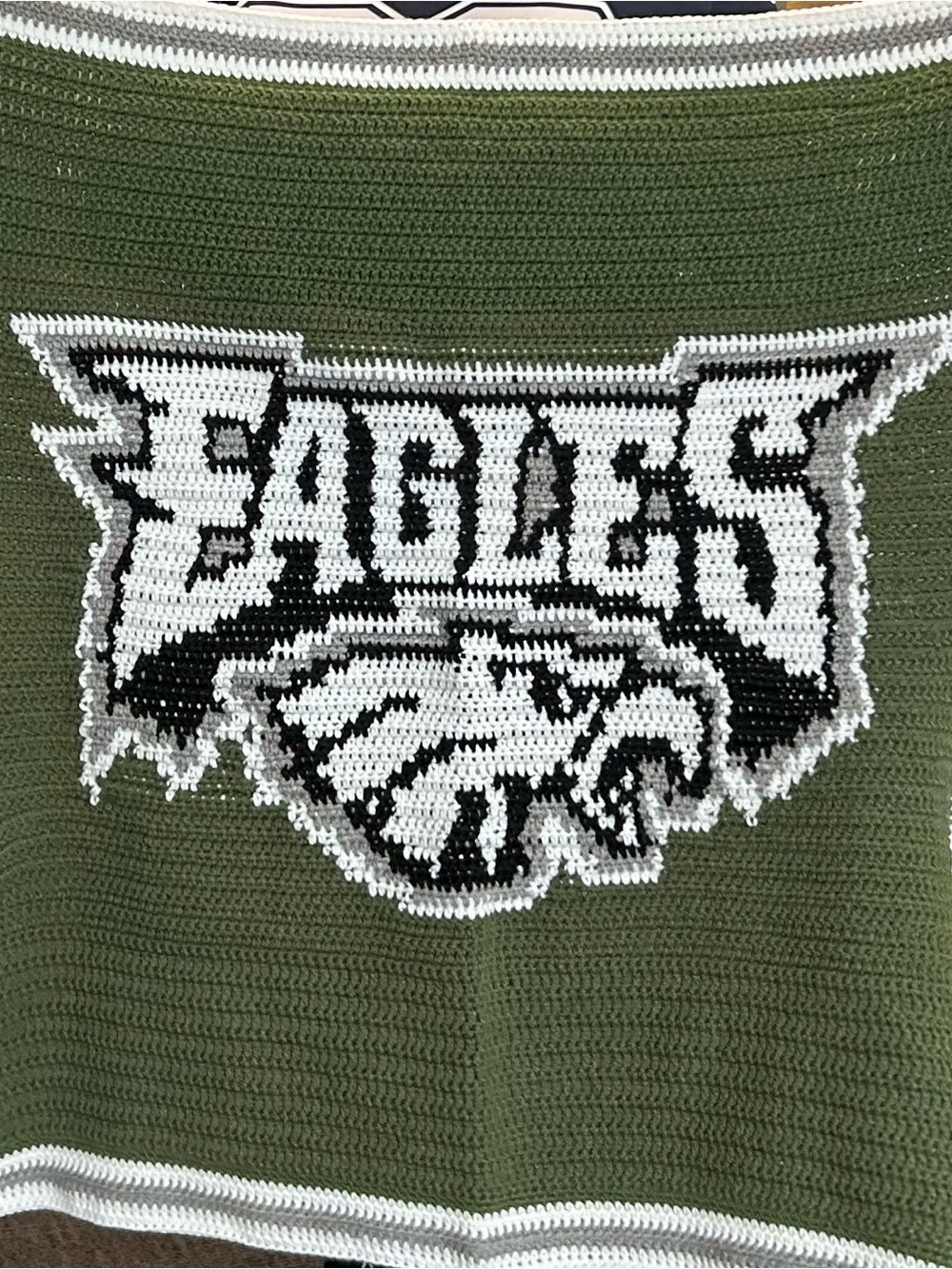 Eagles Hand Crocheted Blanket - Olive Green